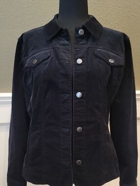 Charter Club Black Corduroy Button-Front Jean Jacket